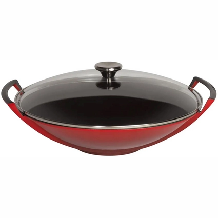 Wokpan Le Creuset Met Glazen Deksel Kersenrood 36 Cm Kookexpert